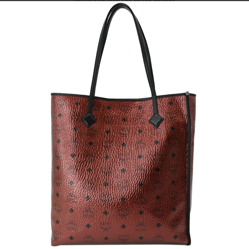 MCM  Kira Metallic Medium Coated Canvas Shopping Tote Bag Red